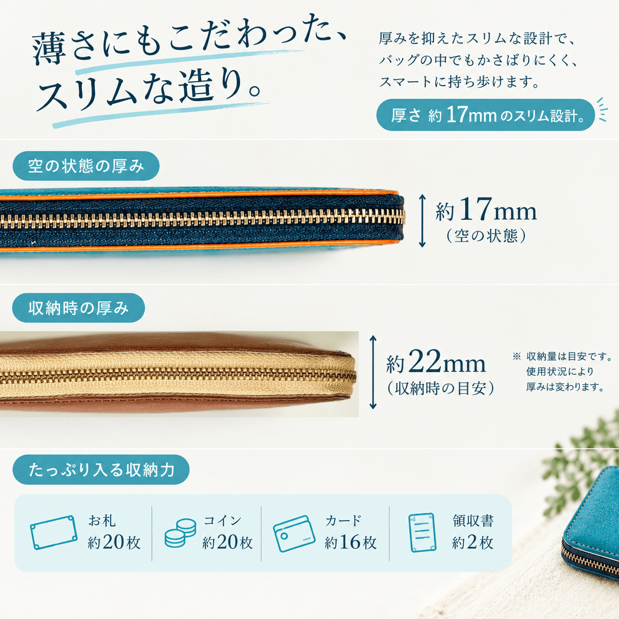 小銭がパッと見渡せる 薄型コンパクトラウンドジップ長財布 バイカラー ブラック | 9枚目