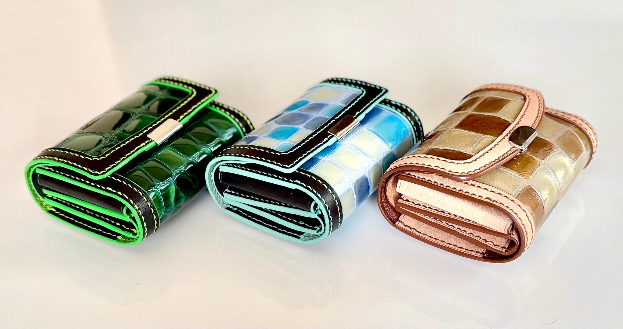 お札が折らずに入る ミニ財布 ステンドグラスレザー（カラーカスタムOK）1枚目の画像